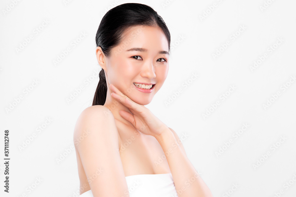 Beautiful Young asian Woman with Clean Fresh Skin, on white background, Face care, Facial treatment, Cosmetology, beauty and spa, Asian women portrait Beautiful Young asian Woman with Clean Fresh Skin, on white background, Face care, Facial treatment, Cosmetology, beauty and spa, Asian women portrait