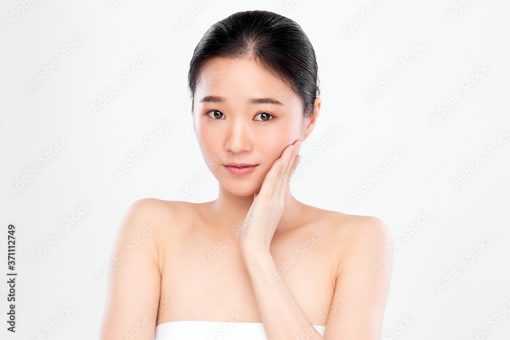 Beautiful Young asian Woman with Clean Fresh Skin, on white background, Face care, Facial treatment, Cosmetology, beauty and spa, Asian women portrait Beautiful Young asian Woman with Clean Fresh Skin, on white background, Face care, Facial treatment, Cosmetology, beauty and spa, Asian women portrait