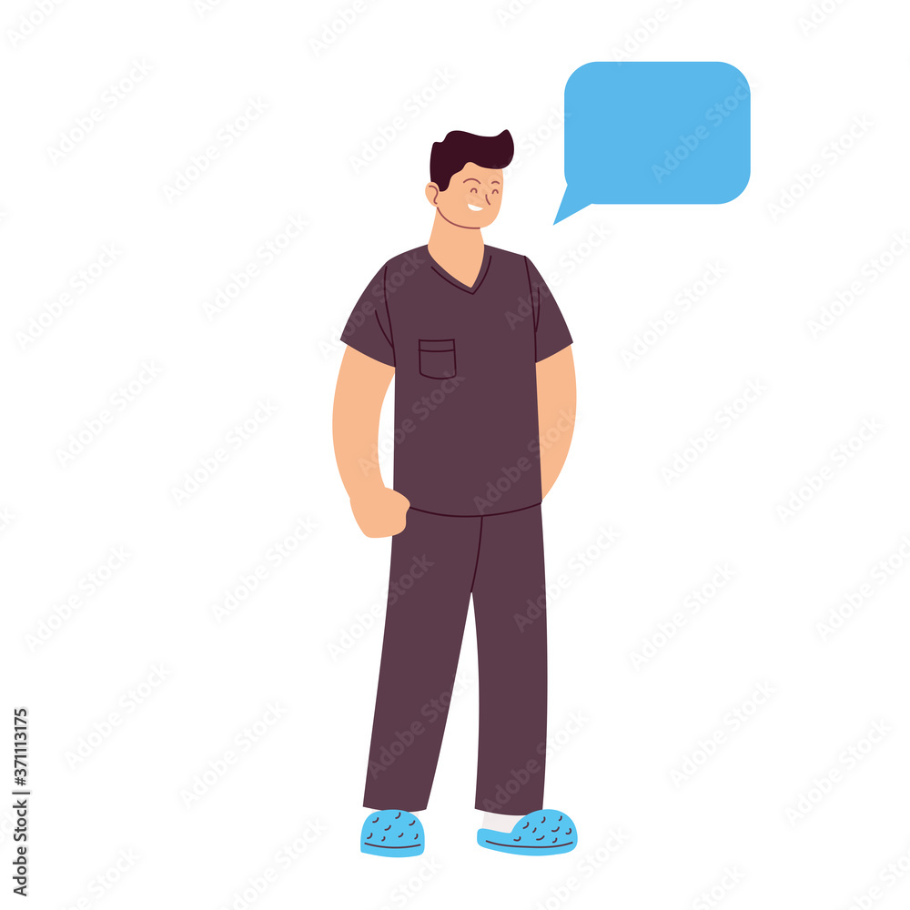 man doctor with uniform and communication bubble vector design