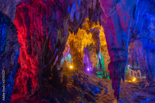 Colorful natural stalactite landscape in the cave