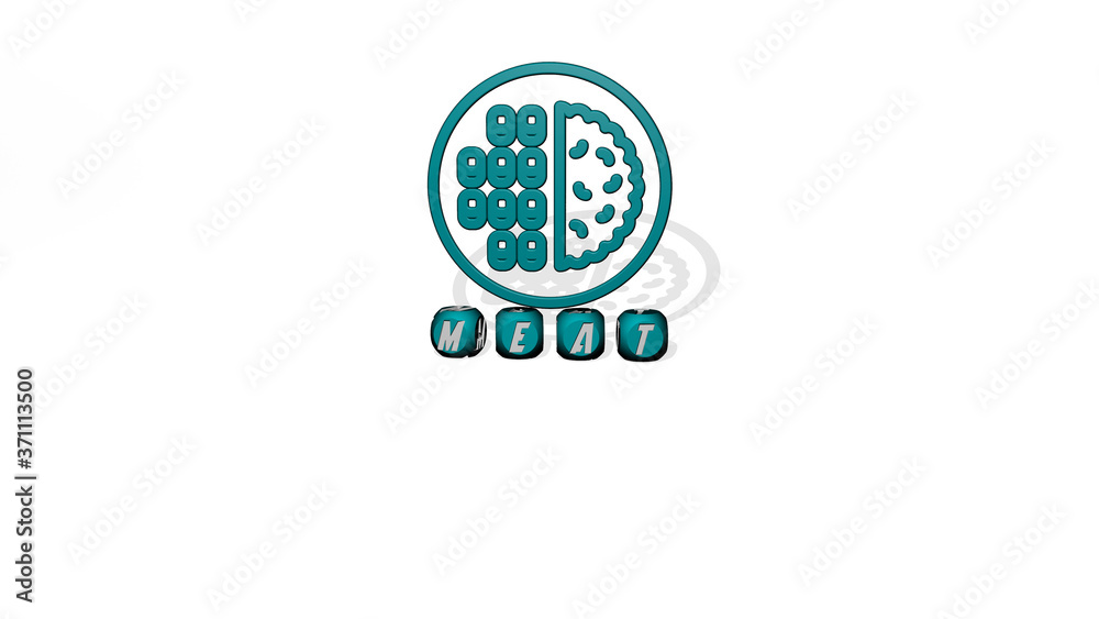 MEAT 3D icon over cubic letters - 3D illustration for food and background MEAT 3D icon over cubic letters - 3D illustration for food and background