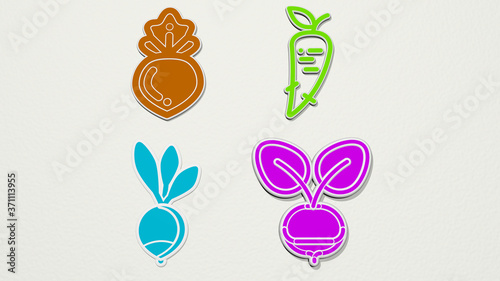 RADISH colorful set of icons - 3D illustration for food and background