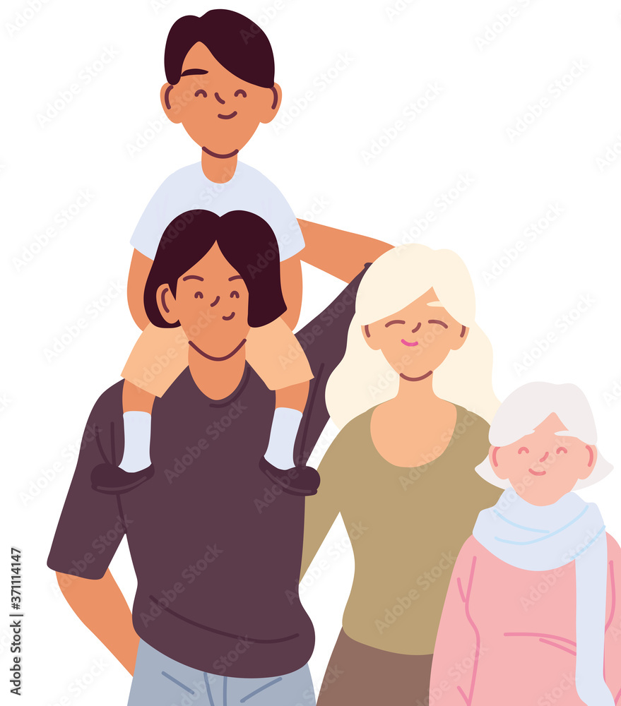 Mother father and son with grandfather cartoons vector design