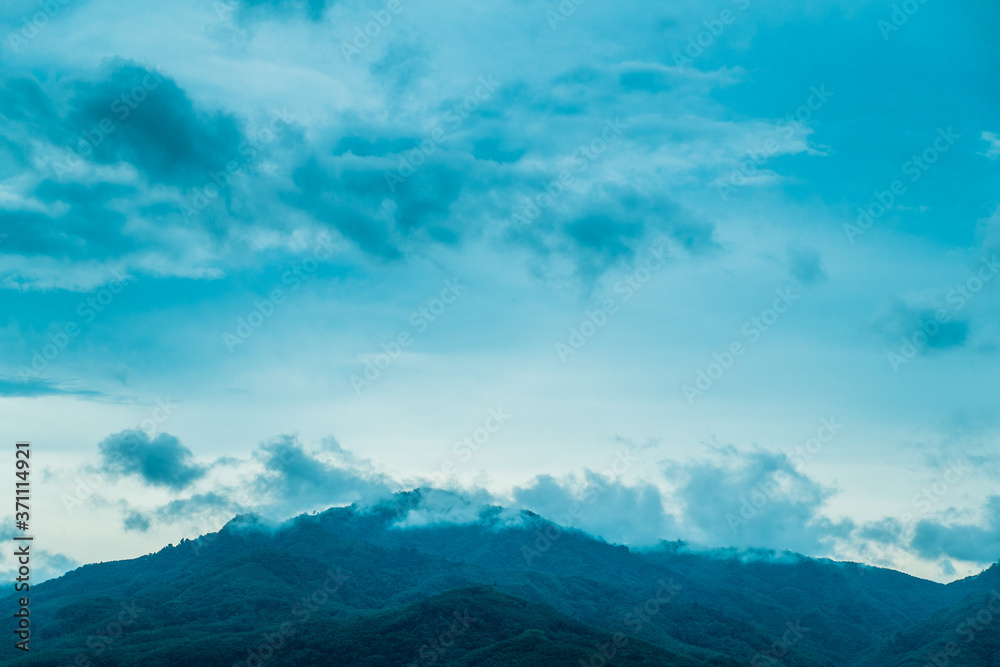Mountains, clouds, mist and beautiful sky in nature give a feeling of relaxation Mountains, clouds, mist and beautiful sky in nature give a feeling of relaxation