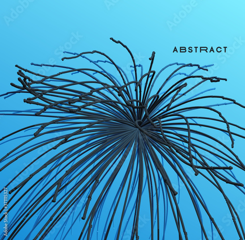 Array with dynamic emitted particles.  Abstract background. 3d vector illustration.