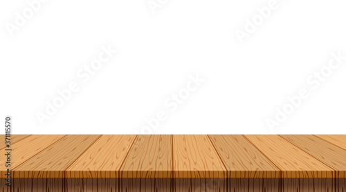 wood plank empty front view for background and copy space, blank table top wooden brown for decoration room, vintage wood plank for background, wooden table on grey wall, table wood plank front view