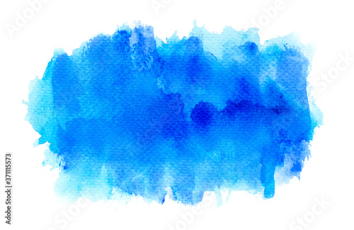 blue watercolor splash of paint on white abstract background.