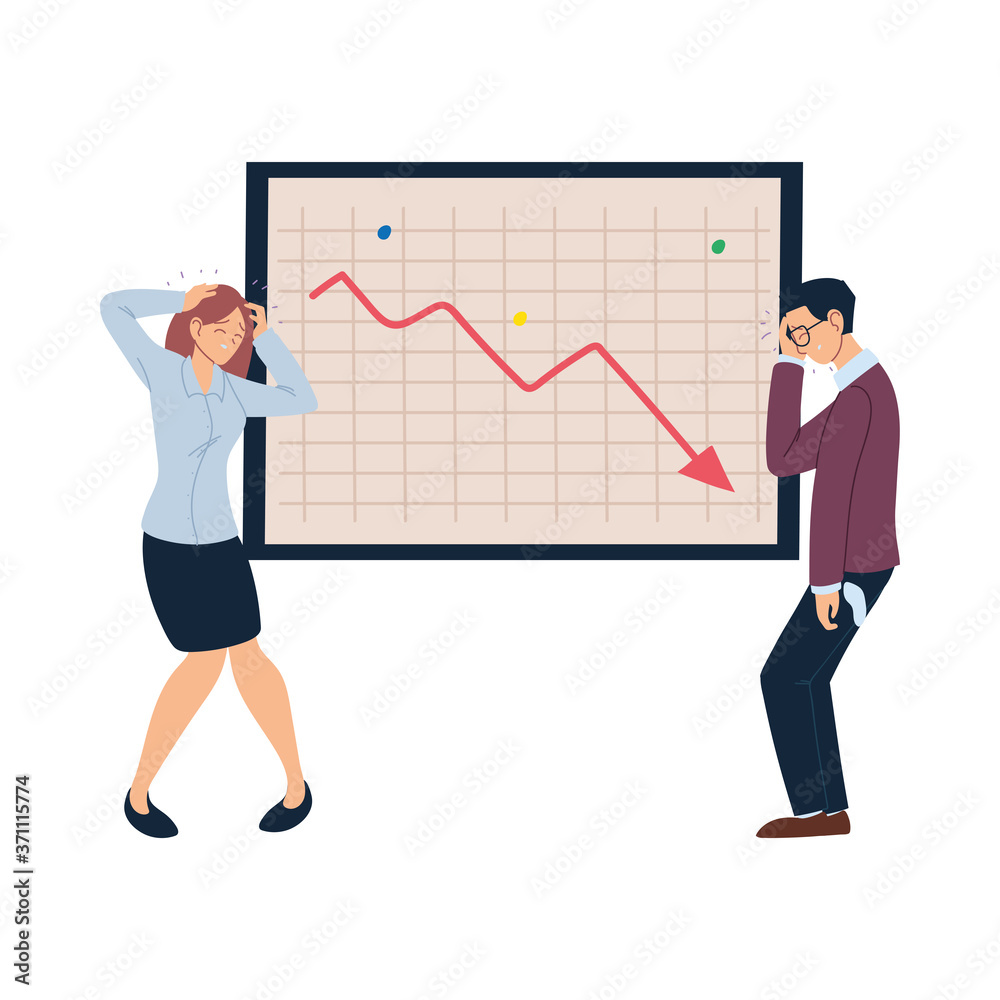 Businessman and businesswoman cartoons with headache and board vector design Businessman and businesswoman cartoons with headache and board vector design