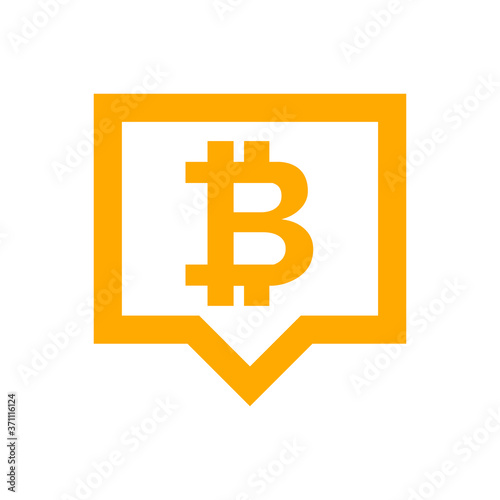 bitcoin currency symbol in speech bubble square orange for icon, cryptocurrency bitcoin money for app symbol, simple flat bitcoin money, currency digital bitcoin symbol for financial concept