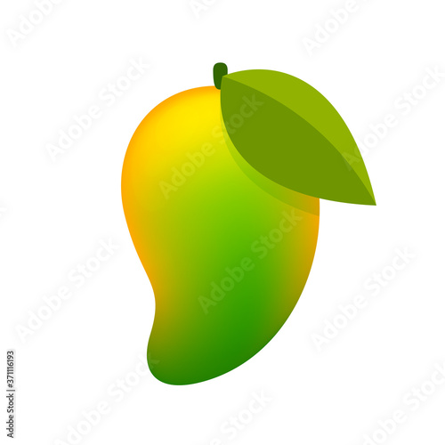 mango yellow green fruit simple isolated on white background, ripe mango cartoon for clip art, illustration mango for icon