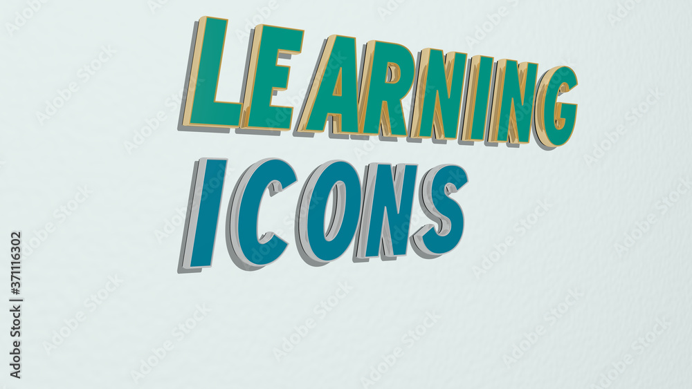 Fototapeta premium learning icons text on the wall - 3D illustration for education and concept