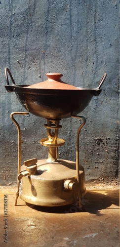 cooking on old kerosene stove