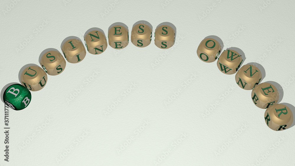 business owner text of dice letters with curvature - 3D illustration for background and concept business owner text of dice letters with curvature - 3D illustration for background and concept
