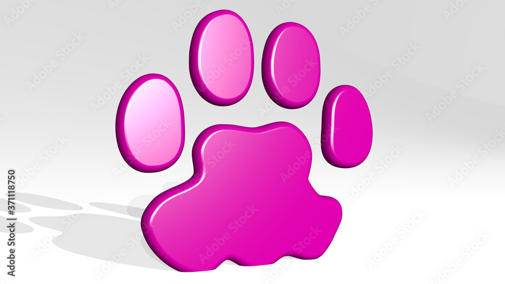 PAW 3D icon casting shadow - 3D illustration for animal and cat