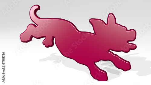 DOG RUNNING 3D icon casting shadow - 3D illustration for animal and cute