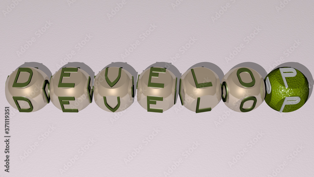 develop text by cubic dice letters - 3D illustration for business and concept develop text by cubic dice letters - 3D illustration for business and concept