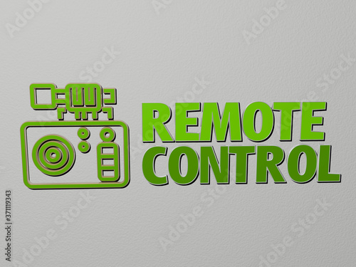 REMOTE CONTROL icon and text on the wall - 3D illustration for background and concept