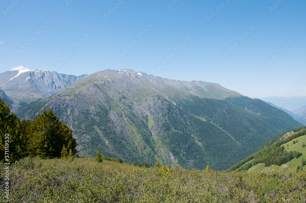 Landscape view of Altai mountains in summer, territory of the natural park Belukha, Russia, the Altai Republic