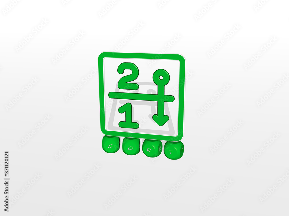 sort cubic letters with 3D icon on the top - 3D illustration for background and concept sort cubic letters with 3D icon on the top - 3D illustration for background and concept