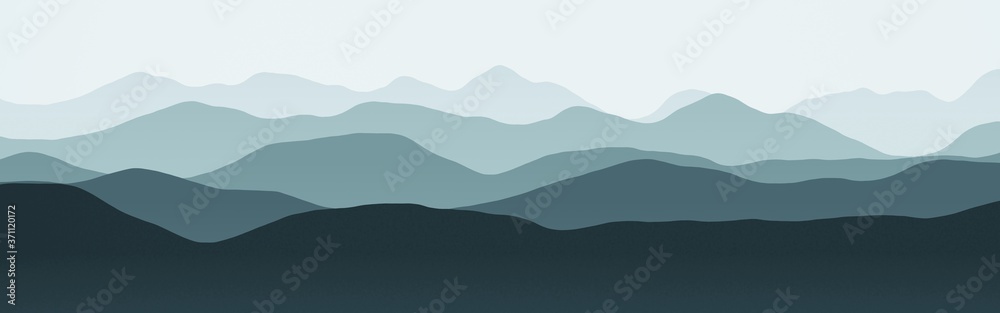 creative wide of mountains in the fog digitally drawn texture illustration