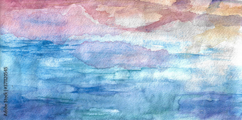 Watercolor pink and blue blurred background used in the design of notebooks things clothes