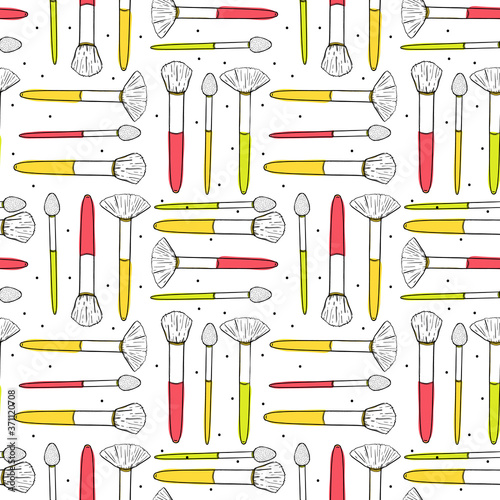 Seamless pattern beauty cosmetic makeup hand draw. Women and girl elegant design.