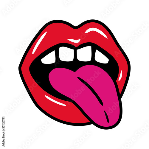 female mouth with tongue out pop art flat style