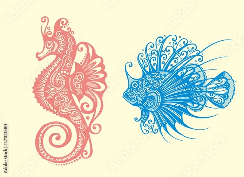 Ornamental Fish and Seahorse vector