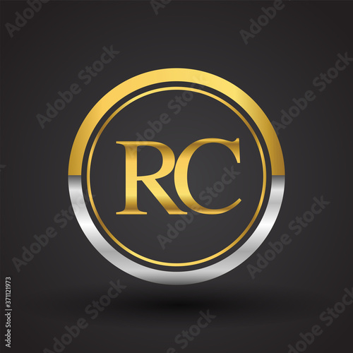 RC Letter logo in a circle, gold and silver colored. Vector design template elements for your business or company identity.