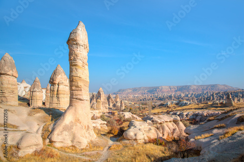 Cave town and rock formations in Love Valley - Cappadocia, Turkey 