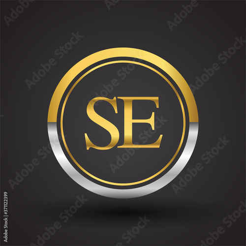 SE Letter logo in a circle, gold and silver colored. Vector design template elements for your business or company identity.