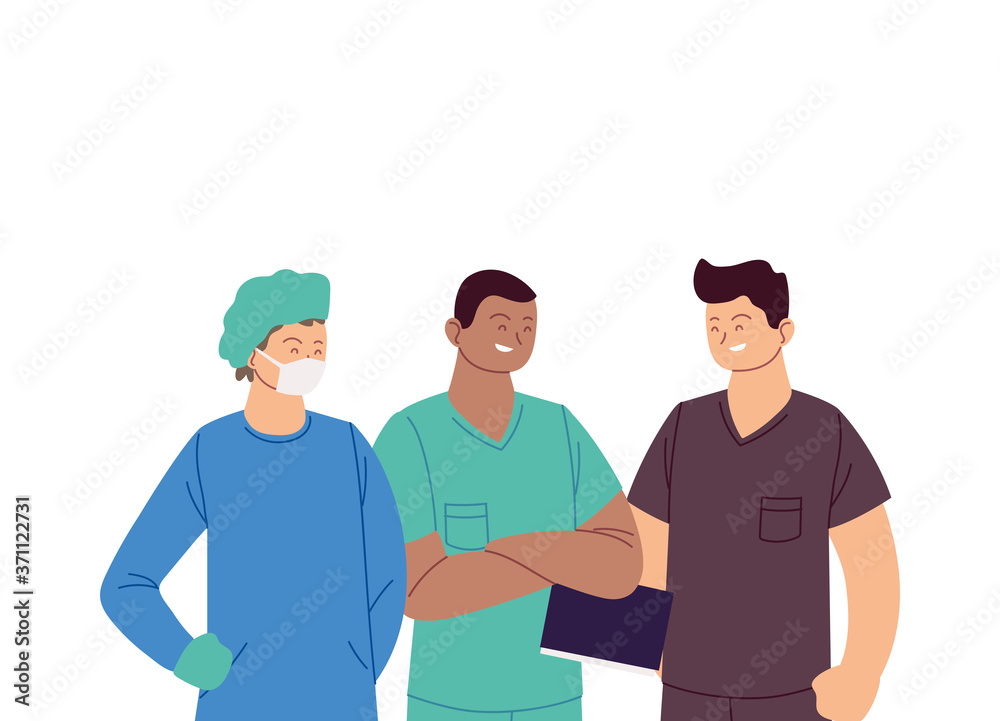 men doctors with mask and uniforms vector design men doctors with mask and uniforms vector design