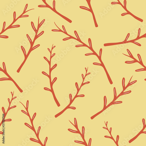 Canvastavla Seamless pattern with hand drawn tree branches on a yellow background