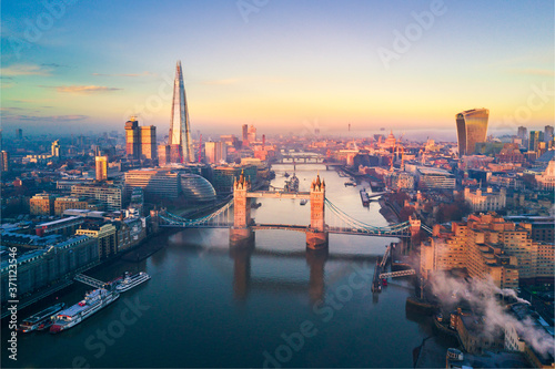 Aerial view of London and the Tower Bridge photo