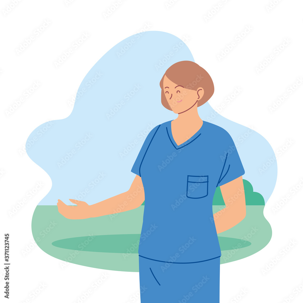 Fototapeta premium woman doctor with uniform in front of park vector design
