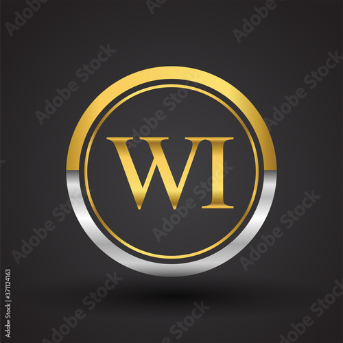 WI Letter logo in a circle, gold and silver colored. Vector design template elements for your business or company identity.