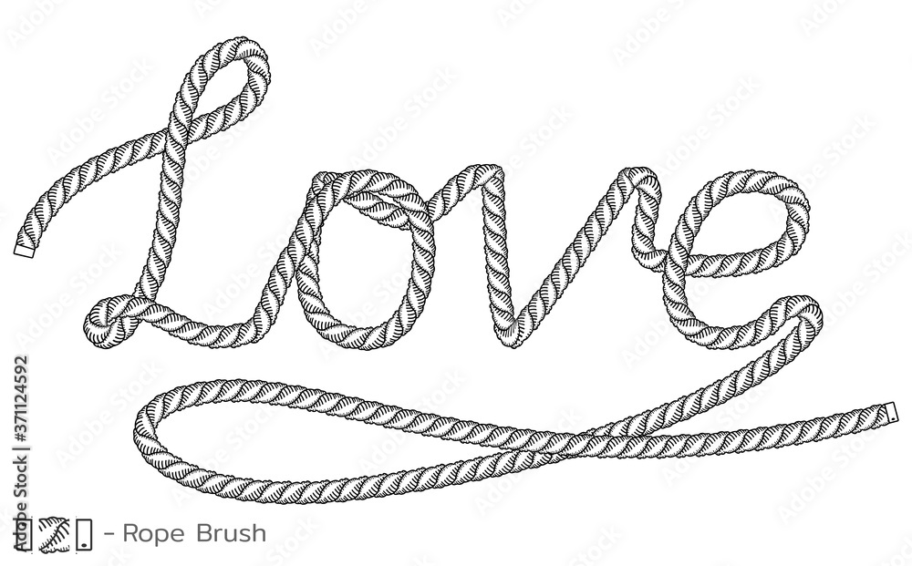 Obraz premium Rope inscription Love. Marine sketch design. Romantic, wedding decoration. Vector