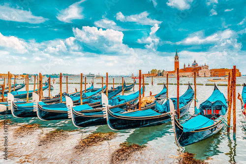 Panoramic view of Venice from the Campanile tower Island of Saint Giorgio Maggiore(Isola di S. Giorgio Maggiore) with San Giorgio Maggiore Church. Italy. photo