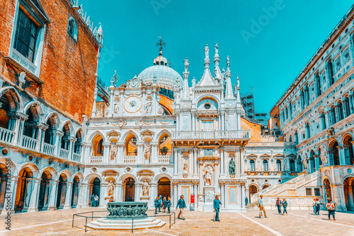 VENICE, ITALY - MAY 12, 2017 :Patio of St. Mark's Cathedral (Basilica di San Marcos)and the Doge's Palace (Palazzo Ducale) , Italy.