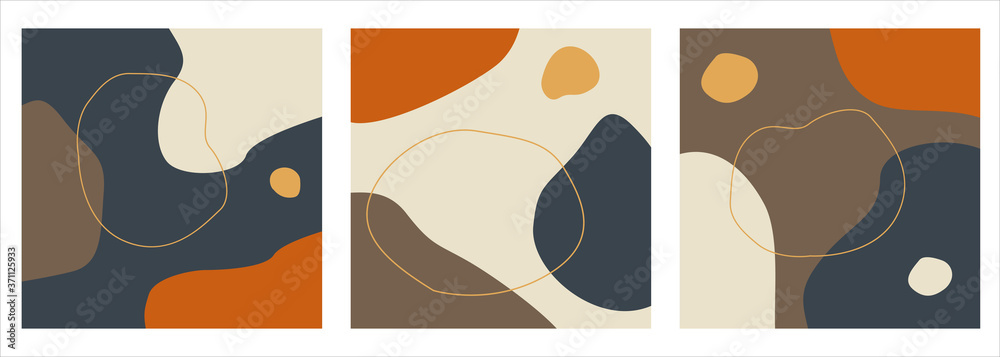 Abstract autumn set backgrounds with doodle object. Modern vector design  for scrapbooking, planner, congratulations, card, banner and invitations. Colors 2020