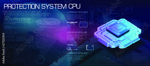 CPU Concept. Powerful microprocessor of the future.Protection system. Biometric ID. New generation processor for processing information. Concept banner