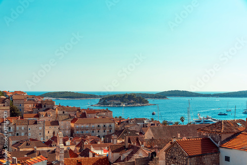 Aerial view of Hvar town on the island, Croatia