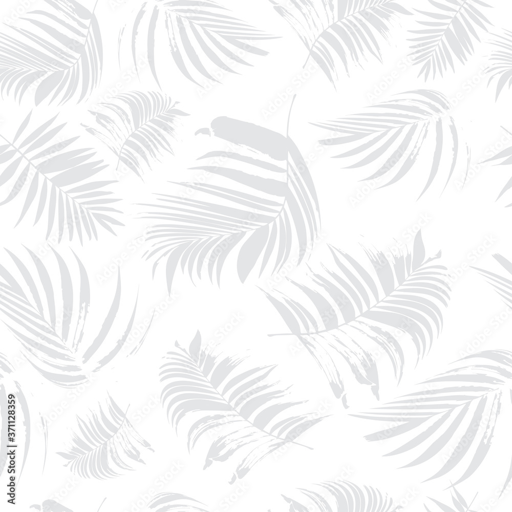 Vector white seamless pattern with tropical leaves