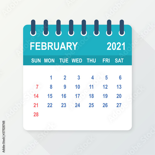 February 2021 Calendar Leaf. Calendar 2021 in flat style. Vector illustration.