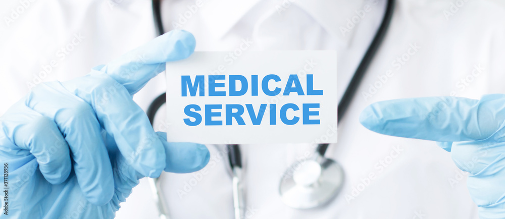 Doctor holding a card with text Medical Service,medical concept Doctor holding a card with text Medical Service,medical concept