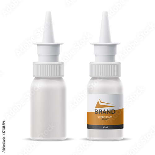 Vector realistic nasal spray white bottle mockup