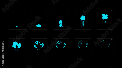 Smoke effect. blue smoke animation sprite sheet. classic smoke effect animation for game or cartoon or animation. vector style animation effect 1734.