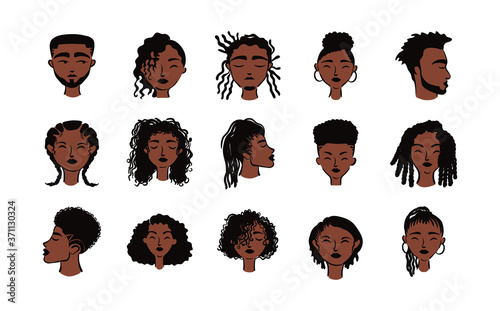 group of fifteen afro ethnic people avatars characters