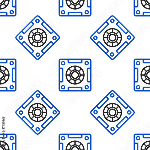 Line Safe icon isolated seamless pattern on white background. The door safe a bank vault with a combination lock. Reliable Data Protection. Colorful outline concept. Vector.