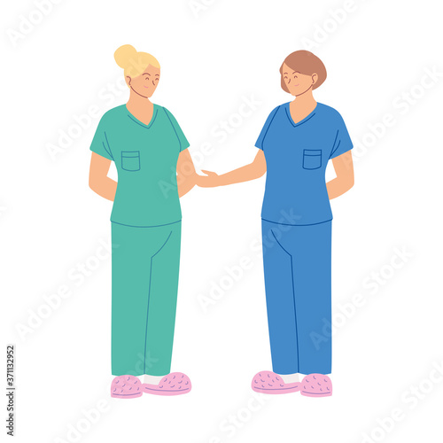 women doctors with uniforms vector design